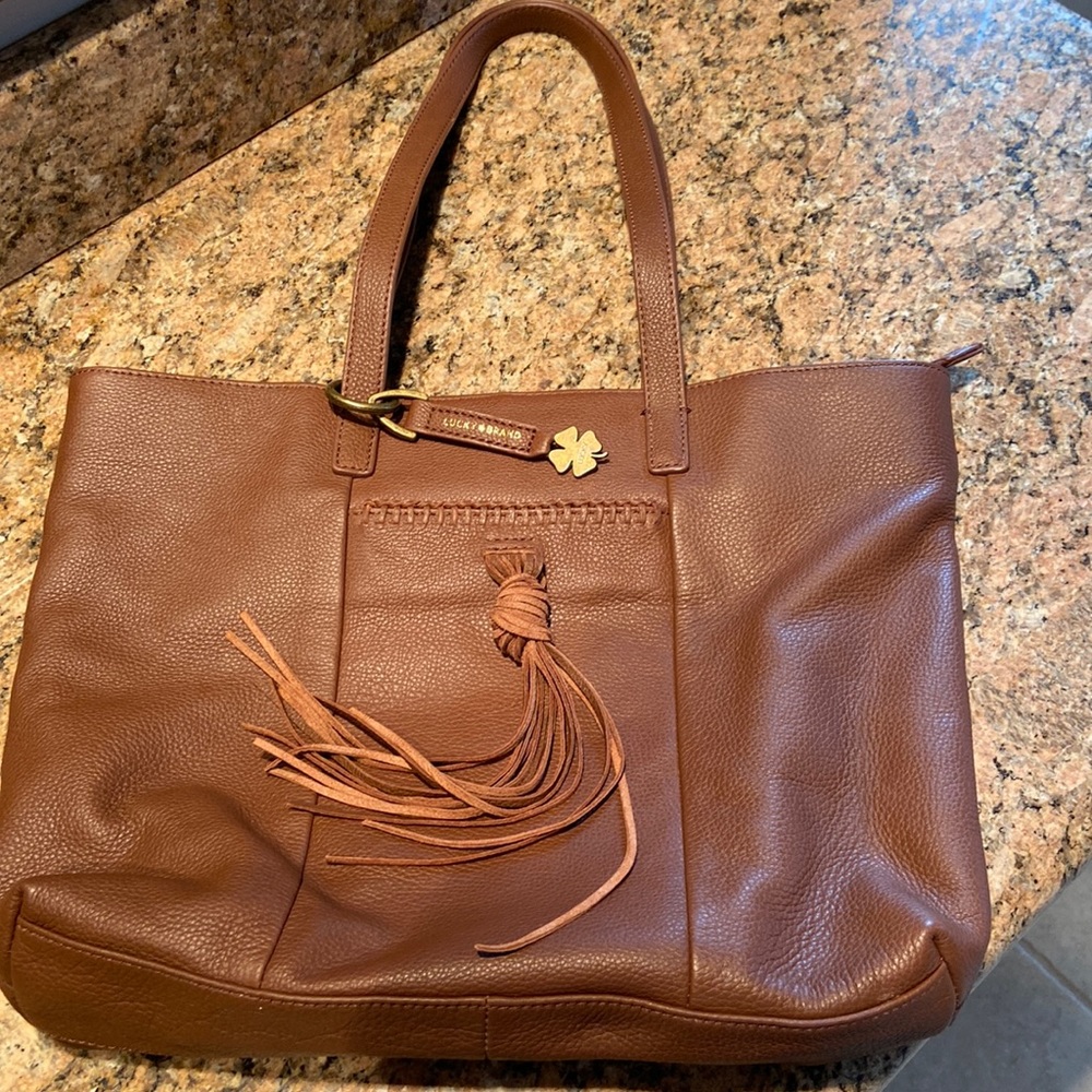 Lucky Brand Leather Satchel/Shoulder bag in saddle brown